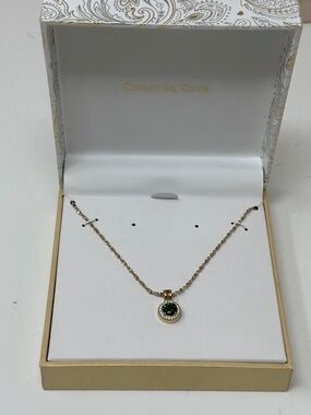 Charter Club Womens Crystal Halo Pendant Necklace Gold Tone Green Clear Stones